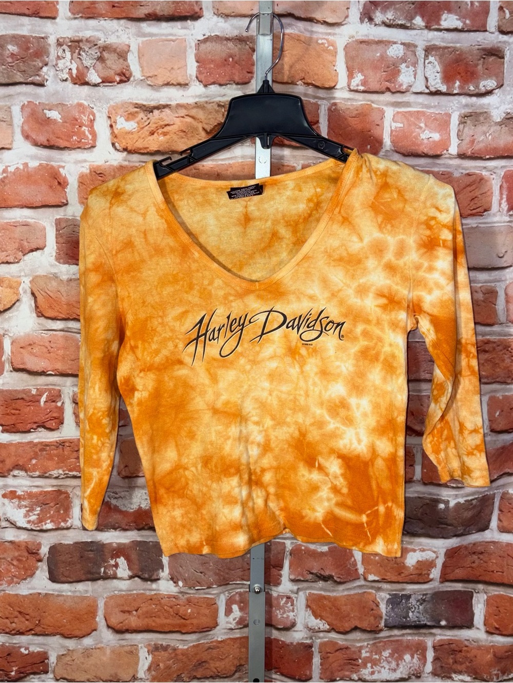 Harley-Davidson Women's Orange Tie-Dye V-Neck Top L